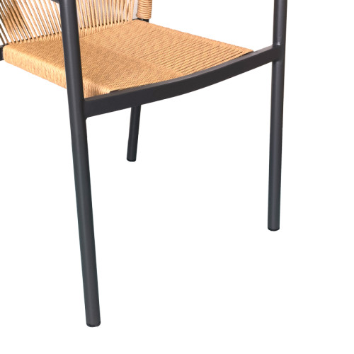 Aluminum armchair Lush pakoworld stackable anthracite frame-natural rattan 56x59x80cm