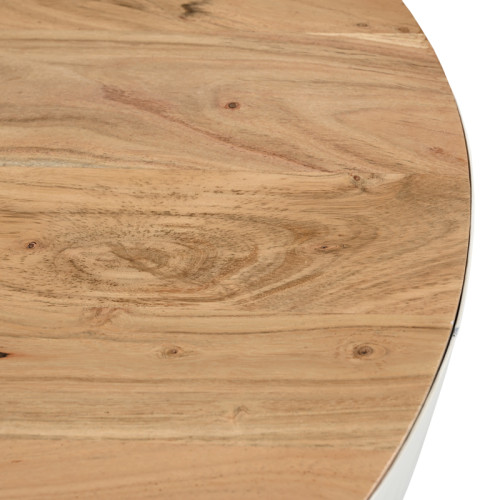 Coffee table Coffelty white metal-solid acacia wood D90x40cm