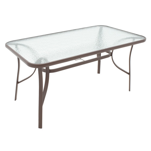 Dining table Calan-Ensure pakoworld set of 5 dark brown metal and tempered glass 120x80x70cm