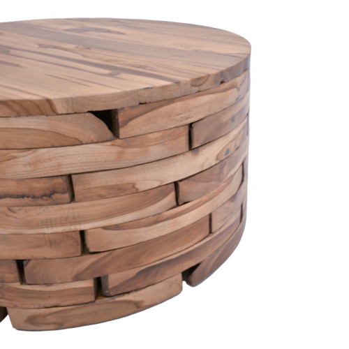 Living room table Wozy natural teak wood Φ90x45cm