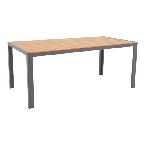 Dining table Nares-Vitality B set of 7 pakoworld anthracite aluminum and plywood in natural color 180x90x72.5cm