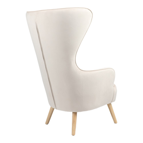 Armchair Byfon  cream velvet-rubberwood leg in natural color 76x83x117cm