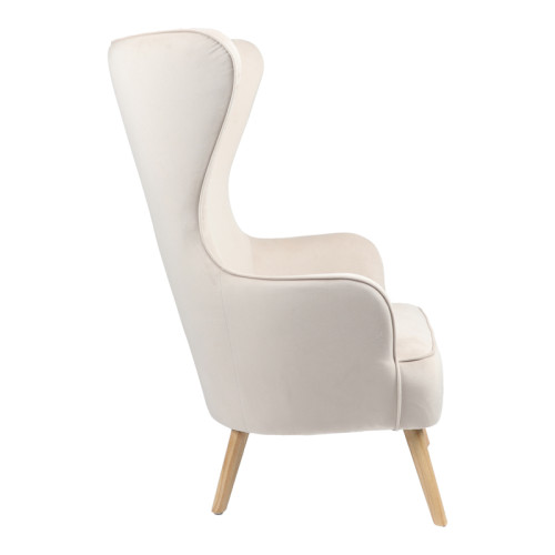 Armchair Byfon  cream velvet-rubberwood leg in natural color 76x83x117cm