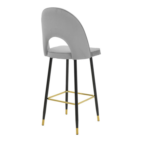 Bar stool Casenio velvet grey-black-gold metal base 48x50x117cm