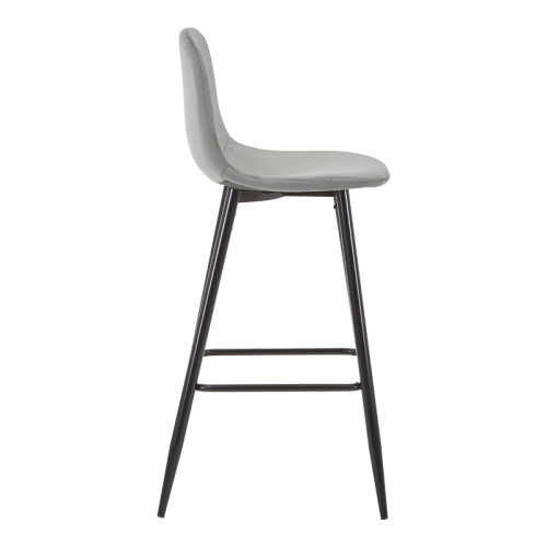 Bar stool medium height Bella light grey velvet fabric-black metal leg 41x47x93cm