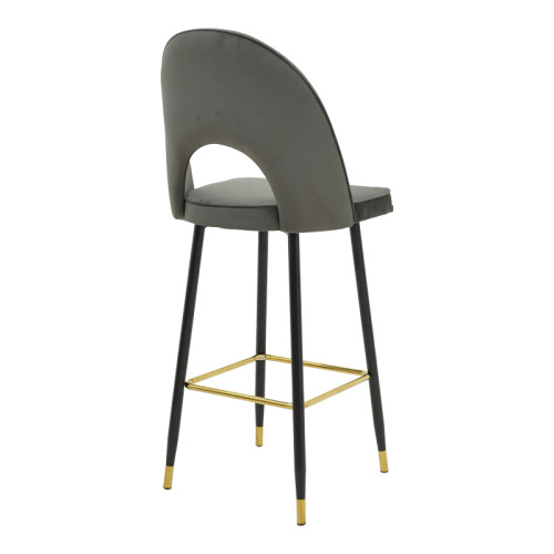 Bar stool Casenio velvet dark grey -black-gold metal base 48x50x117cm