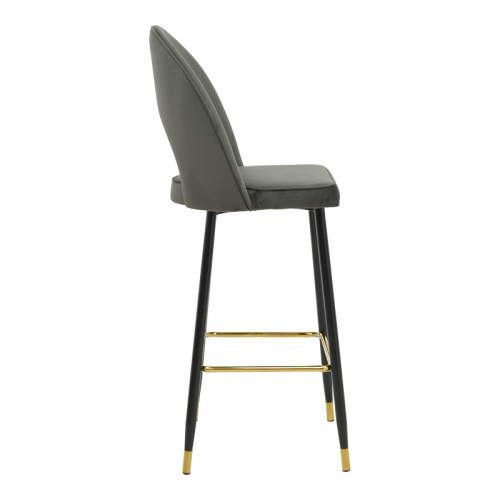 Bar stool Casenio velvet dark grey -black-gold metal base 48x50x117cm