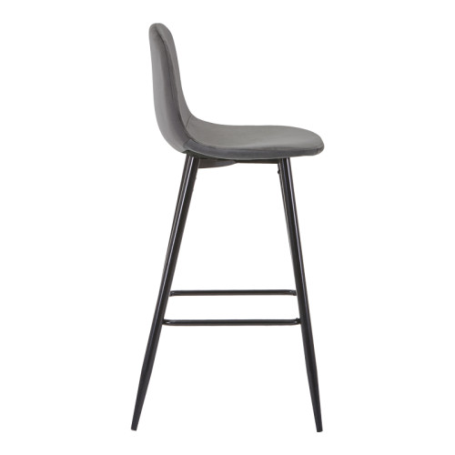 Bar stool medium height Bella dark grey velvet fabric-black metal leg 41x47x93cm
