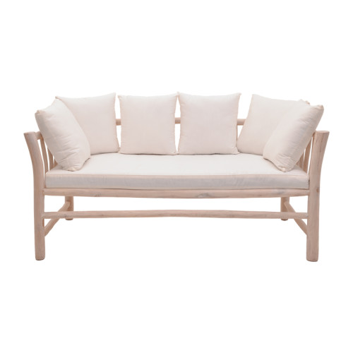 2-seater sofa Dranjere natural color teak wood with beige fabric 162x80x71cm