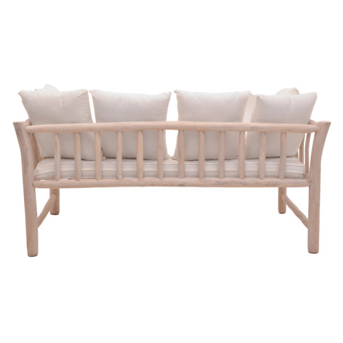 2-seater sofa Dranjere natural color teak wood with beige fabric 162x80x71cm