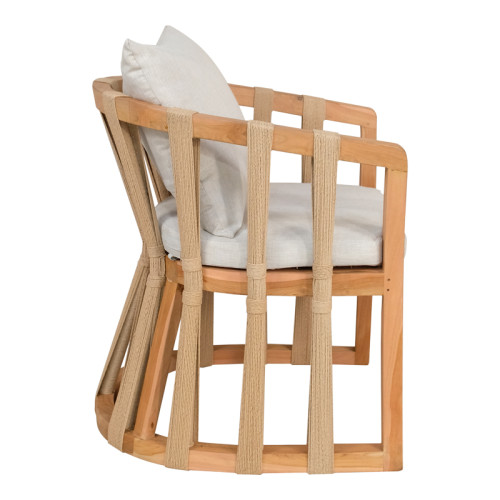 Armchair Morani teak wood skeleton and fabric in natural shade 61x66x75cm