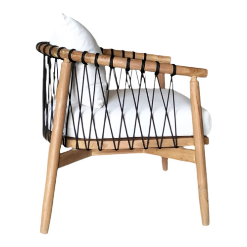 Armchair Haibo natural teakwood-black rope-white cushion 80x75x72cm