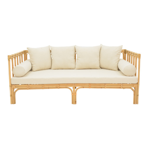 Sofa Alessa natural rattan-white fabric with cushions 200x100x76cm