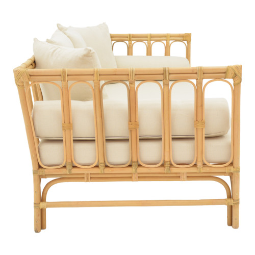 Sofa Alessa natural rattan-white fabric with cushions 200x100x76cm