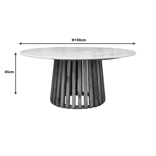 Mable coffee table solid acacia wood in natural color and marble surface top D100x45cm