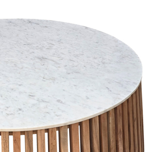 Mable coffee table solid acacia wood in natural color with marble surface top D120x40cm