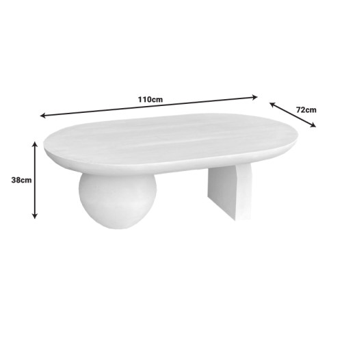 Kane coffee table solid acacia wood in white color 110x72x38cm