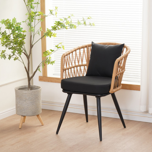 Naoki Armchair pe rattan -metal in Natural Finish with Black Legs/Cushion 62x60x80cm