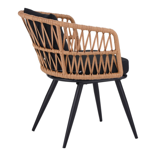 Naoki Armchair pe rattan -metal in Natural Finish with Black Legs/Cushion 62x60x80cm