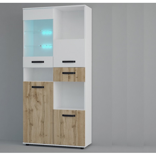 Double cabinet with showcase Viva M4 oak votan/white gloss 90x36x193 DIOMMI 31-066