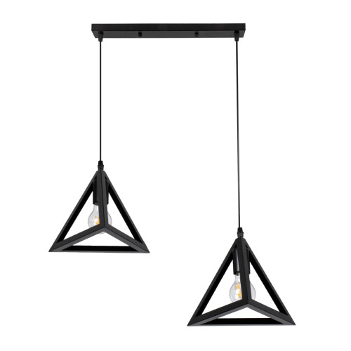 TRIANGLE 00611 Modern Hanging Ceiling Lamp Two Lights Black Metal Mesh M60 x W22 x H130cm