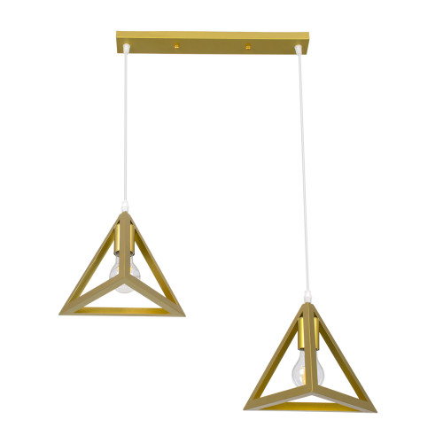 TRIANGLE 00615 Modern Hanging Ceiling Lamp Two Light Gold Metal Mesh M60 x W22 x H130cm