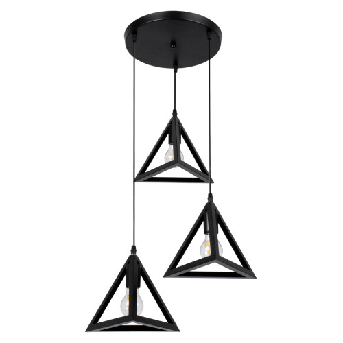 TRIANGLE 00616 Modern Hanging Ceiling Lamp Three Lights Black Metal Mesh Φ49 x H130cm