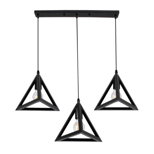 TRIANGLE 00621 Modern Hanging Ceiling Lamp Three Lights Black Metal Mesh M70 x W22 x H130cm