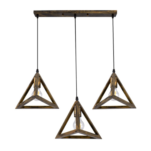 TRIANGLE 00624 Modern Hanging Ceiling Lamp Three Light Bronze Metal Mesh M70 x W22 x H130cm