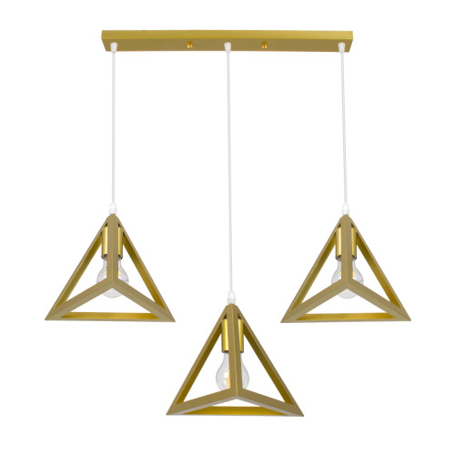 TRIANGLE 00625 Modern Hanging Ceiling Lamp Three Light Golden Metal Mesh M70 x W22 x H130cm