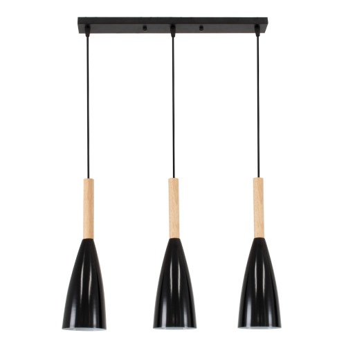 DILLON 00630 Modern Hanging Ceiling Lamp Three Light Black Metal Bell M54 x W14 x H130cm