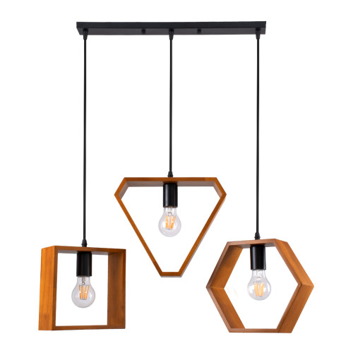 ELISE 00684 Modern Hanging Ceiling Lamp Three Lights Dark Brown Metal Wooden Oak Rail M76 x W8 x H130cm