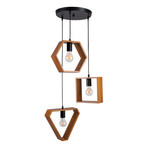 ELISE 00685 Modern Hanging Ceiling Lamp Three Lights Dark Brown Metal Wooden Oak Rail W55 x H130cm