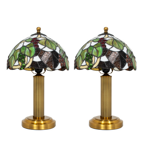  DRAGONFLY TIFFANY 00734 SET of 2 Modern Table Lamps Portable Single Light Metal with Colorful Glass & Gold Φ27 x H44cm Set of 2