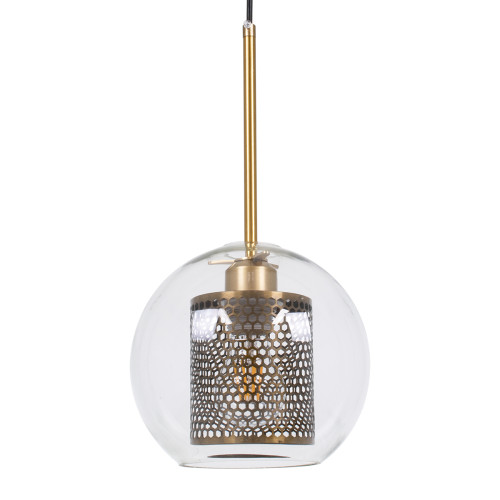 AVERY 00739 Modern Hanging Ceiling Lamp Single Light Clear Glass with Gold Metal Mesh Φ18 x H38cm