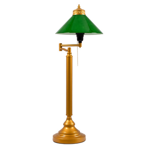  LIBRARY 00765 Vintage Table Lamp Portable Single Light Gold Metallic with Glass Green Cap Φ25 x H70cm
