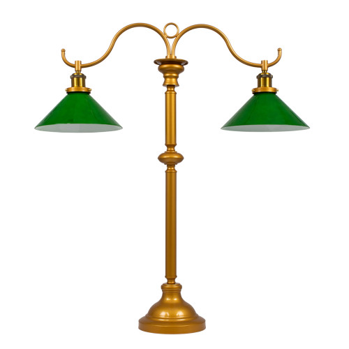  LIBRARY 00766 Vintage Table Lamp Portable Two Light Gold Metallic with Glass Green Cap Φ25 x H87cm