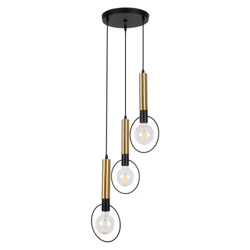 OLVERO 00773 Modern Hanging Ceiling Lamp Three Lights Black - Gold Metal Mesh Φ30 x H130cm