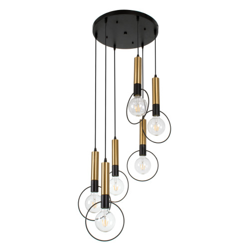 OLVERO 00774 Modern Hanging Ceiling Lamp Multi-Light Black - Gold Metal Mesh Φ55 x H130cm