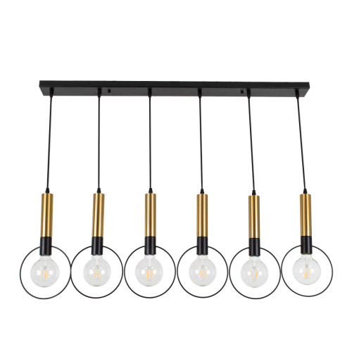 OLVERO 00776 Modern Hanging Ceiling Lamp Multi-Light Black - Gold Metal Mesh M110 x W18 x H130cm