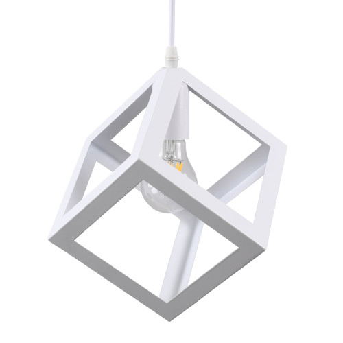 CUBE 00802 Modern Hanging Ceiling Lamp Single Light White Metal Mesh M25 x W25 x H25cm
