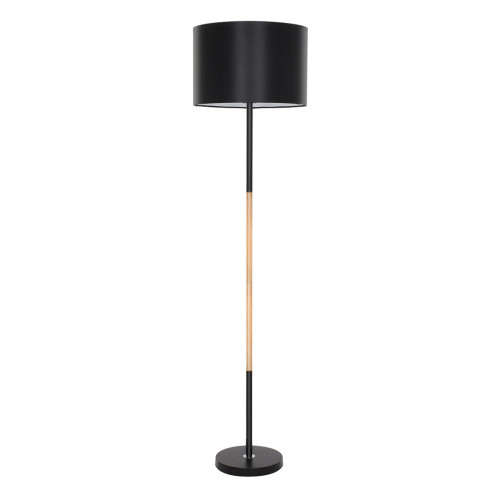 ASHLEY 00824 Modern Floor Lamp Single Light Metallic Black with Cap and Wooden Detail Φ40 x H145cm