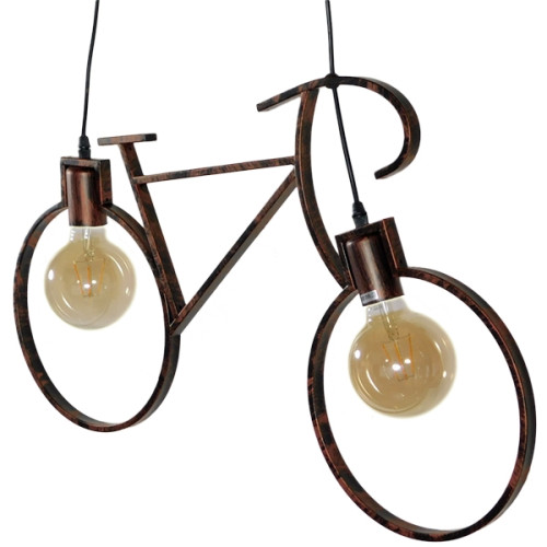  BIKE 00868 Vintage Hanging Ceiling Lamp Two Light Brown Rust Metal M67 x W1.5 x H41cm