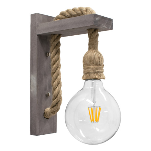  KENSI 00879 Vintage Wall Light Sconce Single Light Gray Wooden with Rope M7 x W20 x H30cm