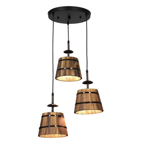  CEBU 00888 SET Vintage Hanging Ceiling Lamp Three Light Metal Wooden Φ40 x H210cm