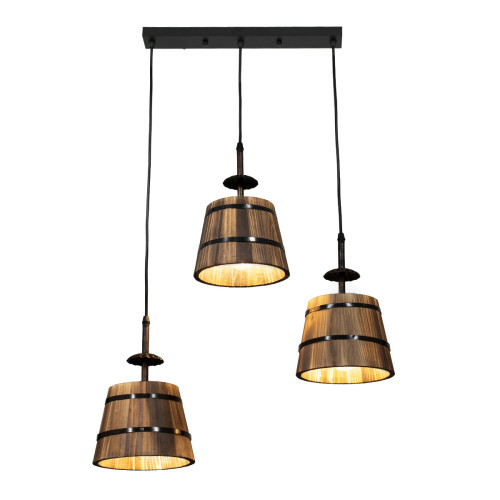  CEBU 00889 SET Vintage Hanging Ceiling Lamp Three Light Metal Wooden L55.5 x W18.5 x H210cm