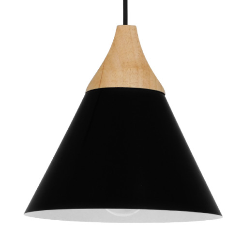 SHADE 00906 Modern Hanging Ceiling Lamp Single Light Black Metal with Bell Wood Φ23 x H22cm
