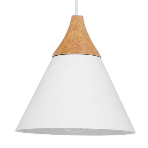 SHADE 00907 Modern Hanging Ceiling Lamp Single Light White Metal with Bell Wood Φ23 x H22cm