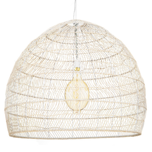  MALIBU 00965 Vintage Κρεμαστό Φωτιστικό Οροφής Μονόφωτο Λευκό Ξύλινο Bamboo Φ100 x Y86cm