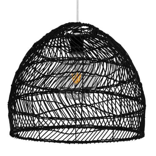  MALIBU 00969 Vintage Κρεμαστό Φωτιστικό Οροφής Μονόφωτο Μαύρο Ξύλινο Bamboo Φ40 x Y35cm